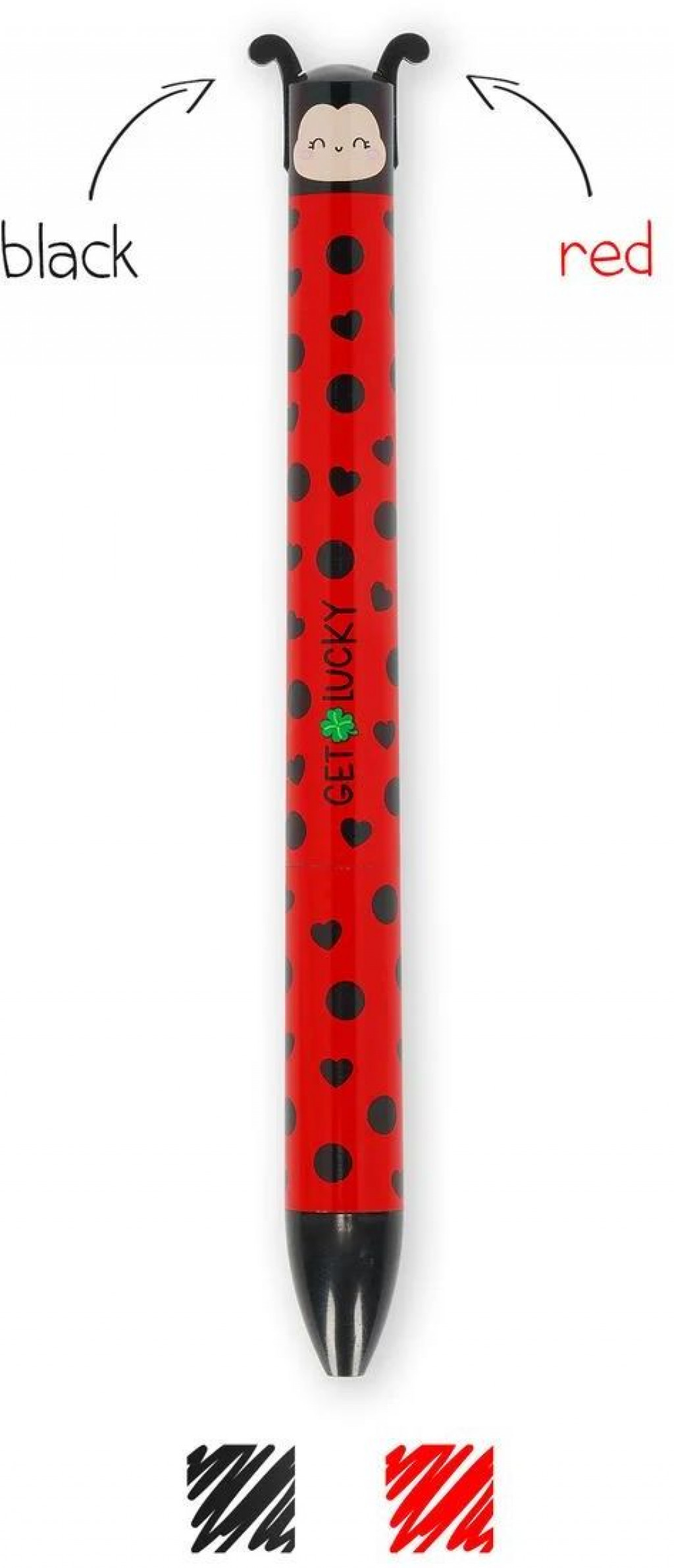 Legami Dvojfarebné pero Legami two-colour ballpoint pen - click&clack 1 mm ladybug - Lienka