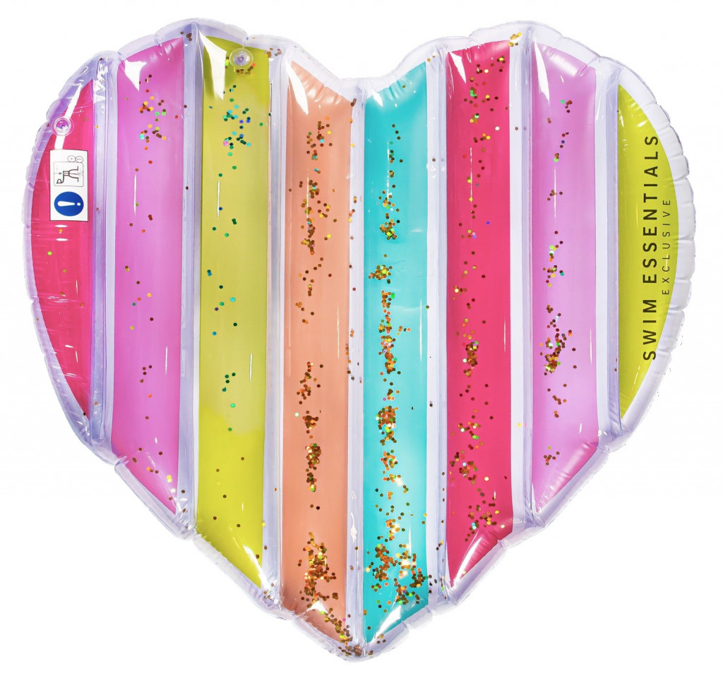 Swim Essentials Nafukovací lehátko Srdce duha se třpytkami 150 cm