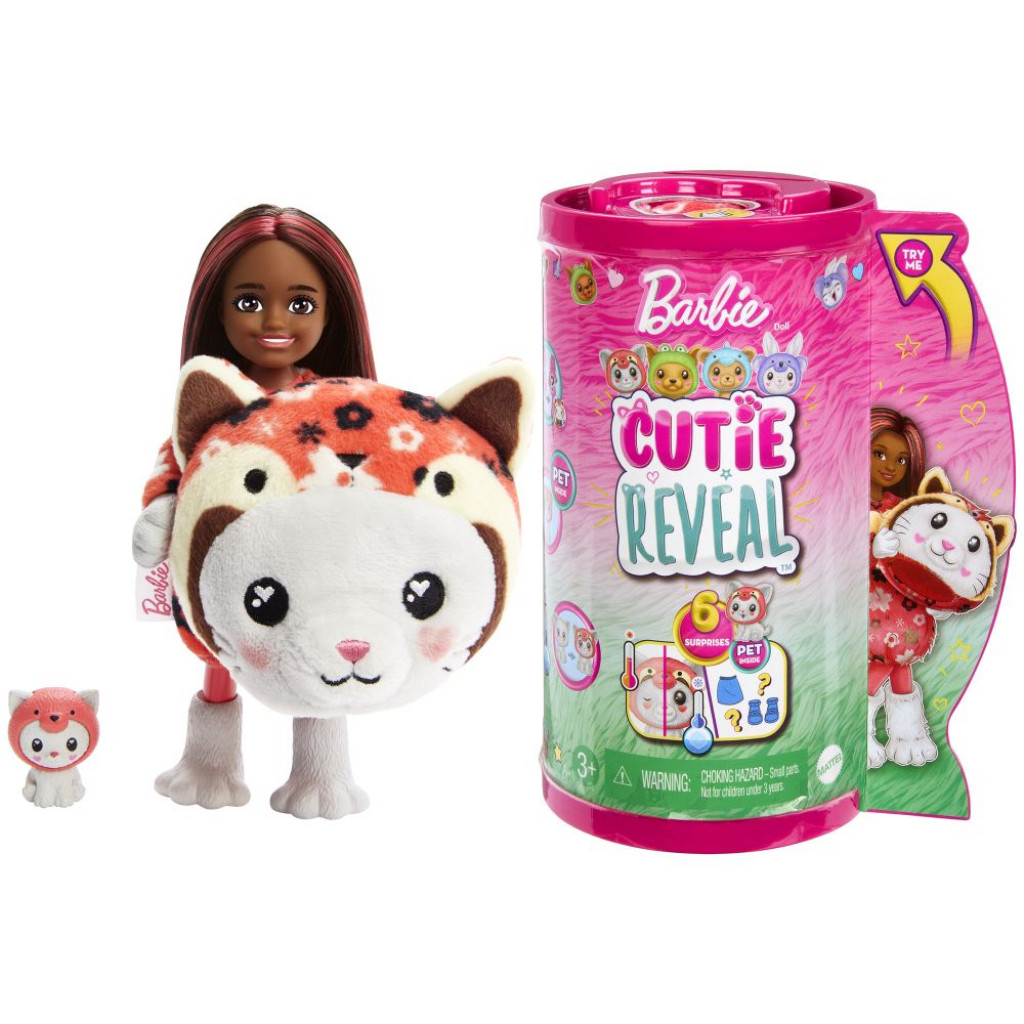 Mattel BRB CUTIE REVEAL CHELSEA V KOSTÝME - MAČIATKO V ČERVENOM KOSTÝME PANDY