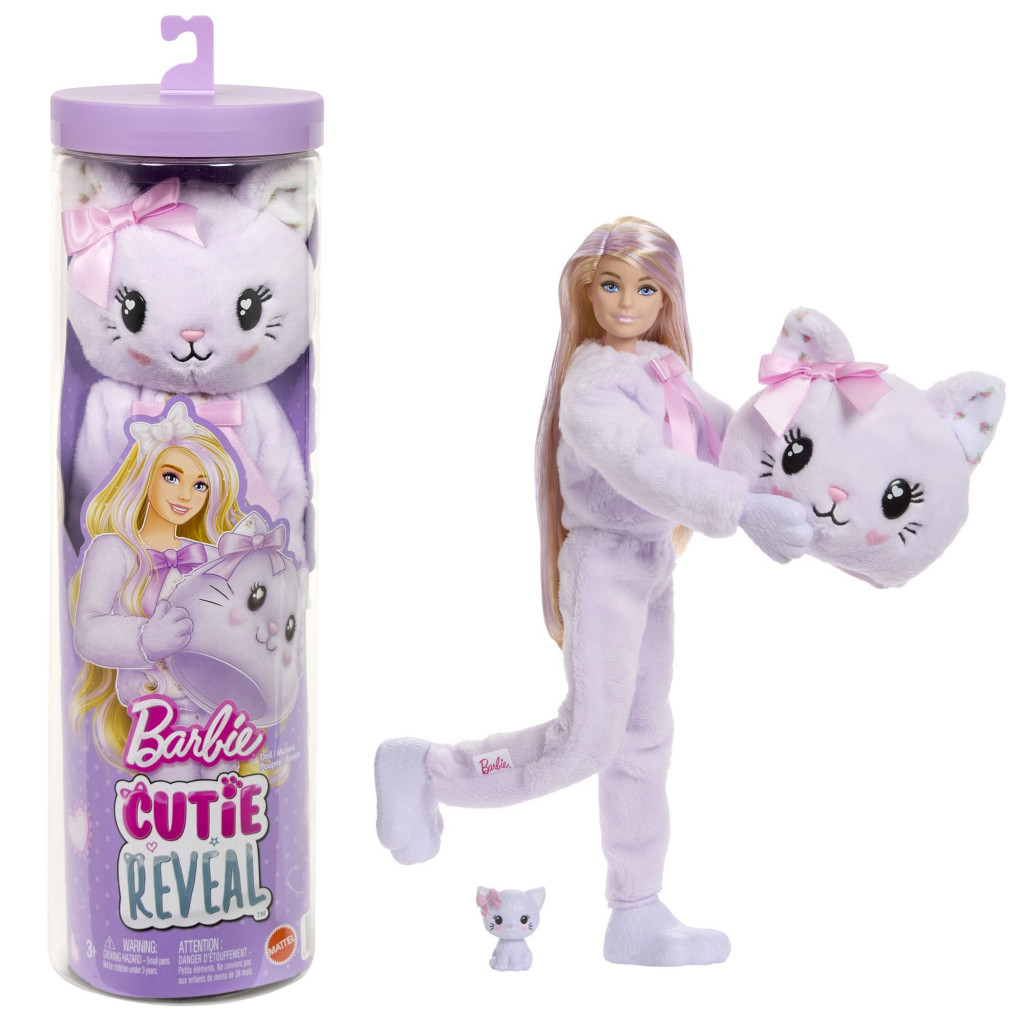 Mattel Barbie CUTIE REVEAL Barbie sladké mašle - fialové mačiatko