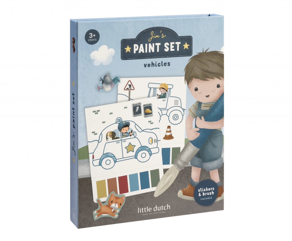 Little Dutch Omaľovánky s vodovkami a samolepkami Jim Doprava