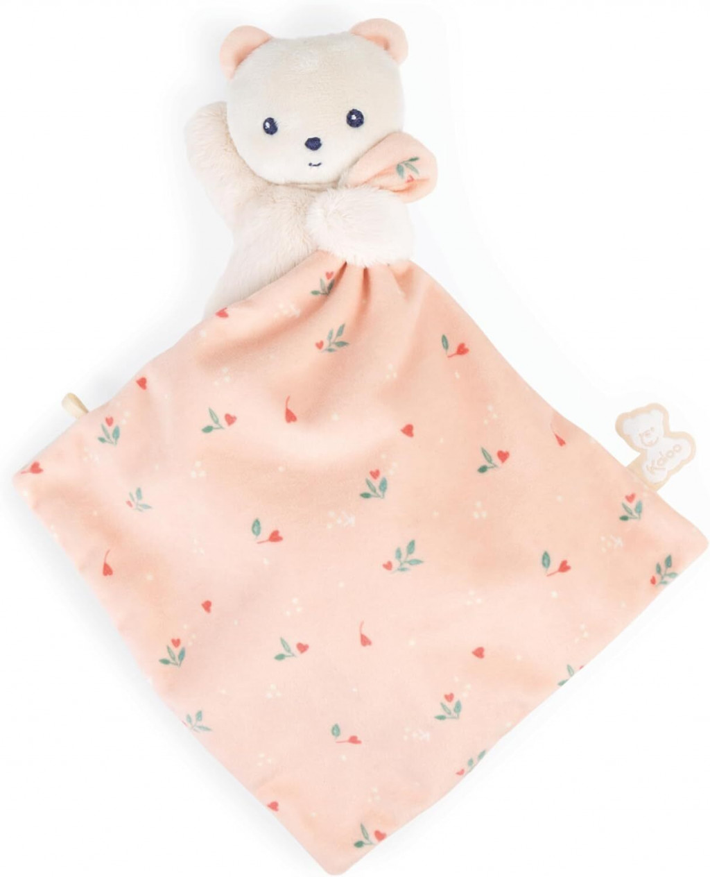 Kaloo Carre Douceur Plyšová hračka s látkovým mojkáčikom Macko broskyňová