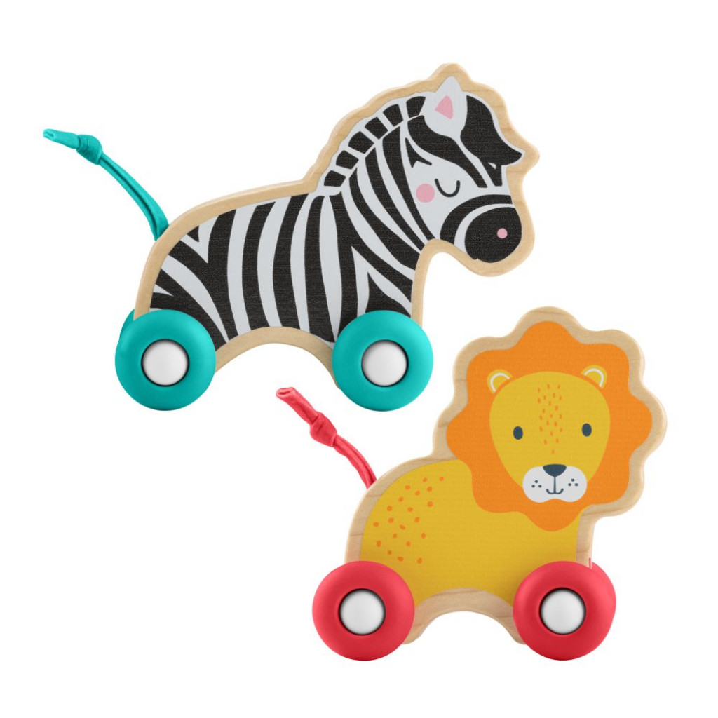 Mattel Fisher Price drevený postrkovací lev a zebra 