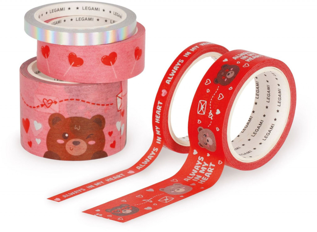 Legami Set 5 lepiacich papierových pások Legami - Tape By Tape - Teddy Bear