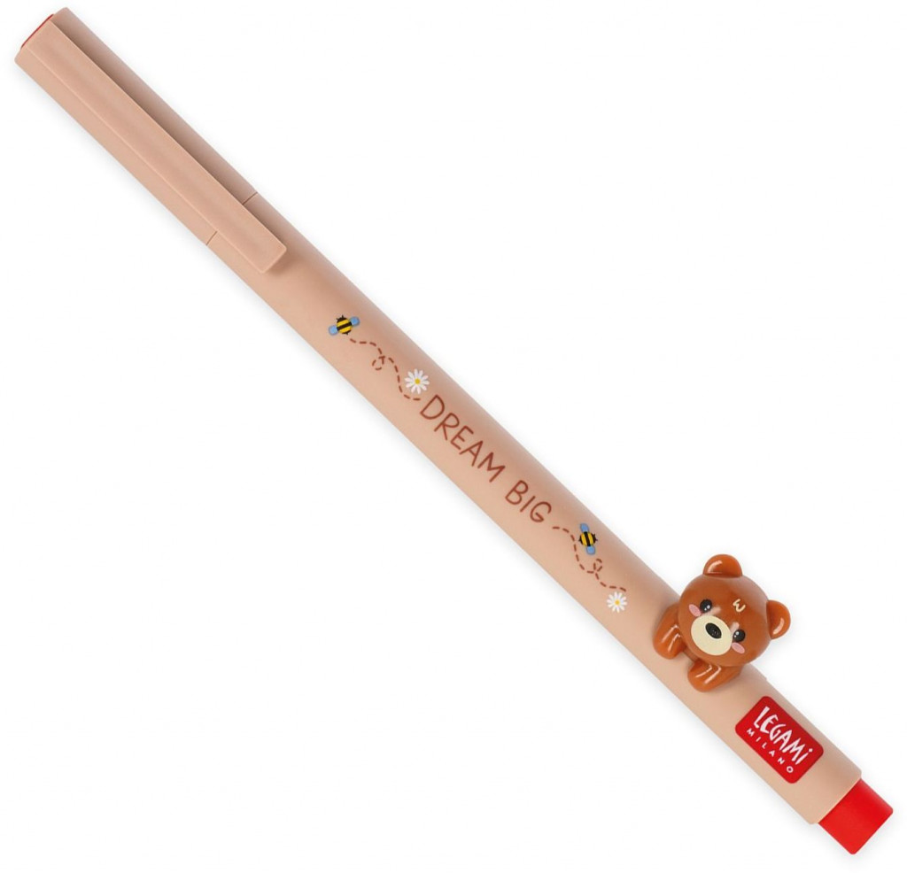 Legami Gélové pero Legami Lovely Friends - Gel Pen With Animal Decoration - Teddy Bear - 0,5 mm - Red Ink