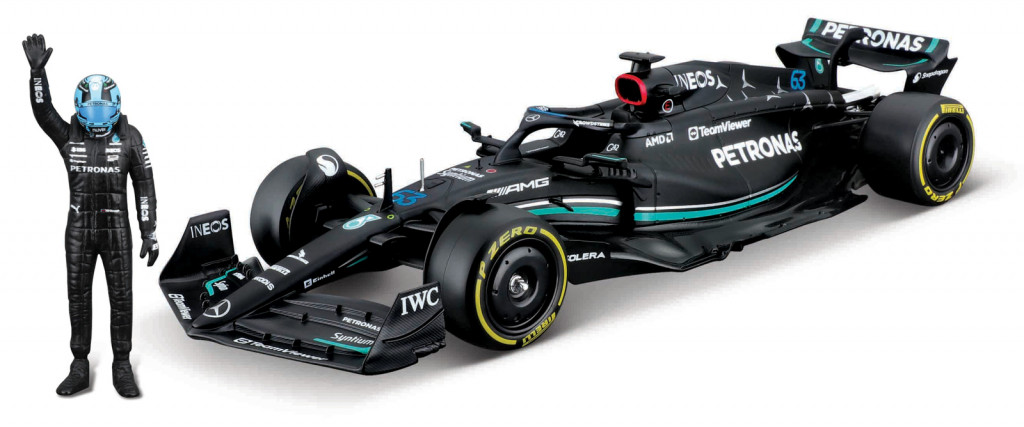Bburago Bburago – RACE Formula F1 s figúrkou jazdca, Mercedes-AMG W14 E Performance (2023) #63 Russell, 1:24