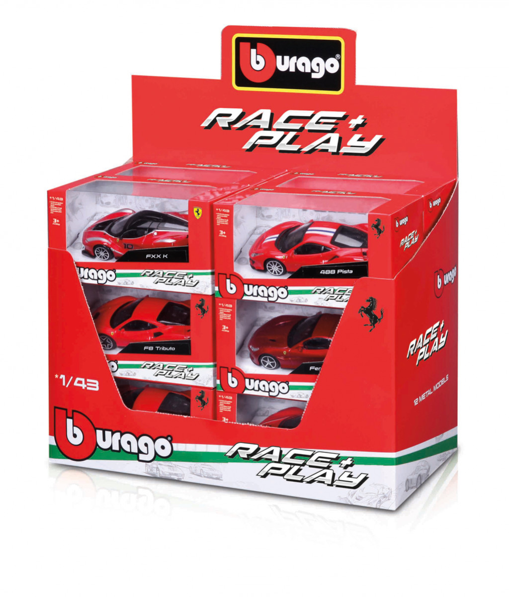 Bburago Bburago - Autá Race+Play, Ferrari, displej 12ks, 1:43, assort