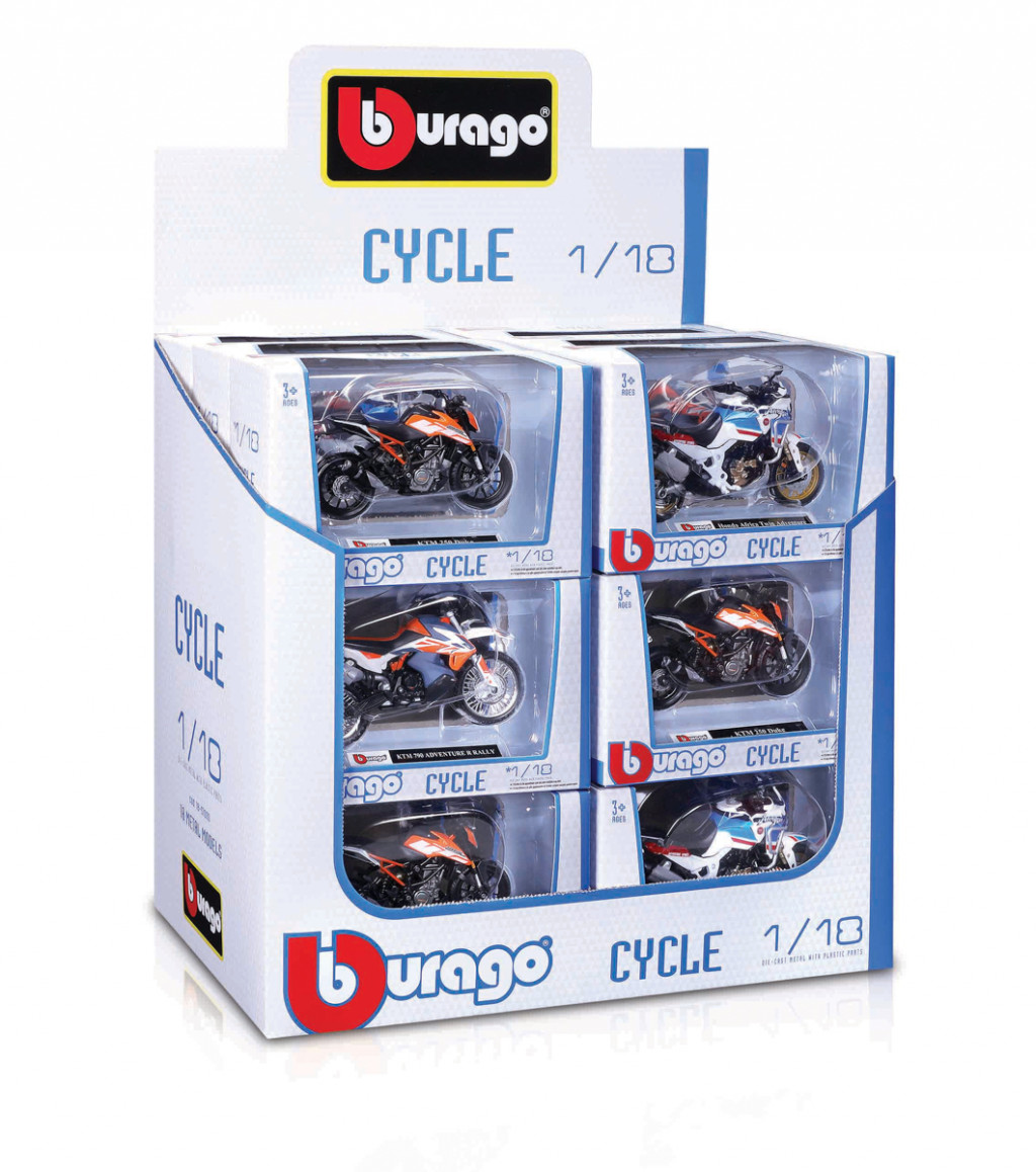 Bburago Bburago - Motocykel, CYCLE, displej 18ks, 1:18, assort