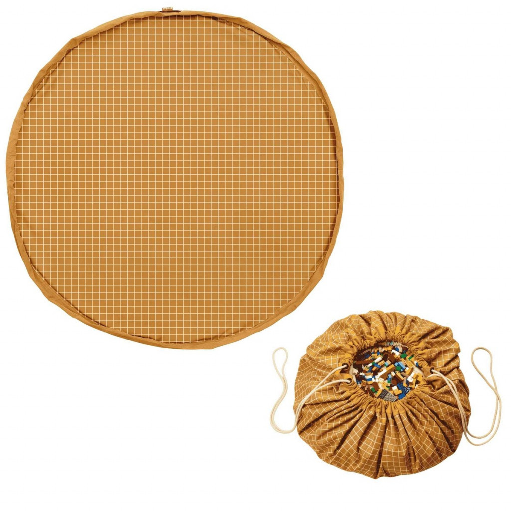 Play&Go Noomad original Hrací deka a Vak na hračky organic Grid Mustard