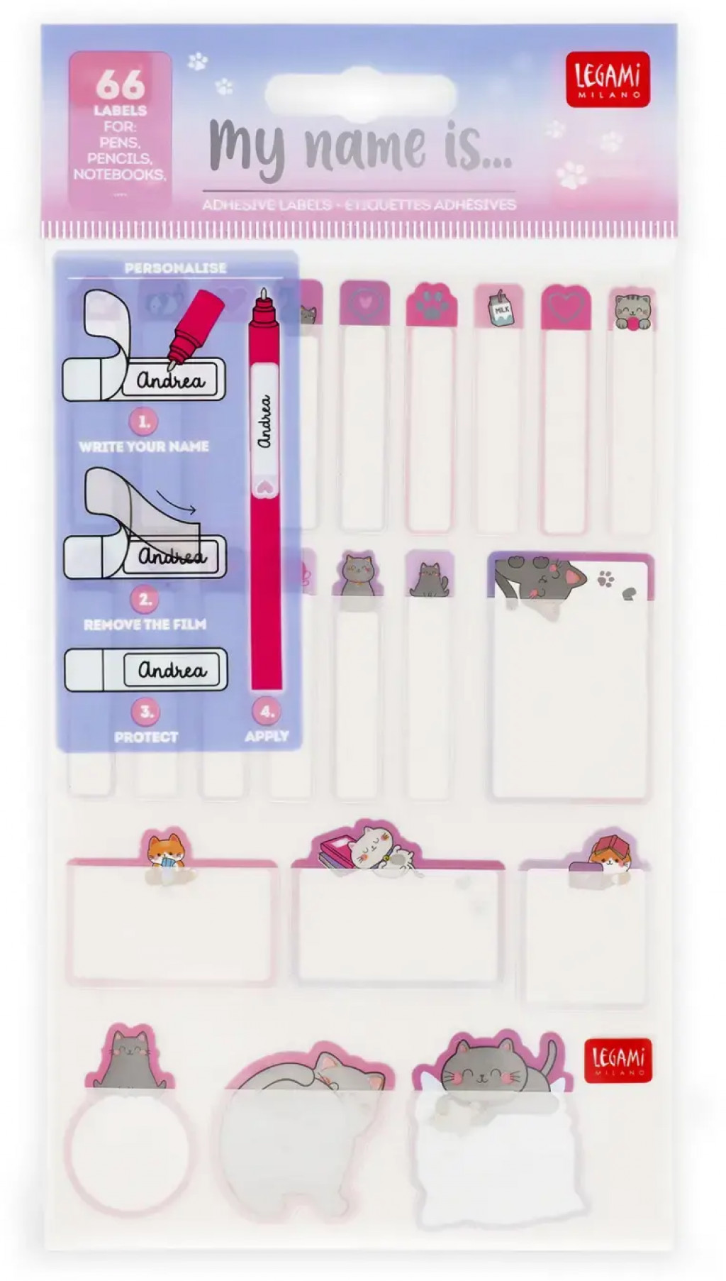 Legami Menovky Legami My Name Is… - Set Of 66 Adhesive Labels - Kitty
