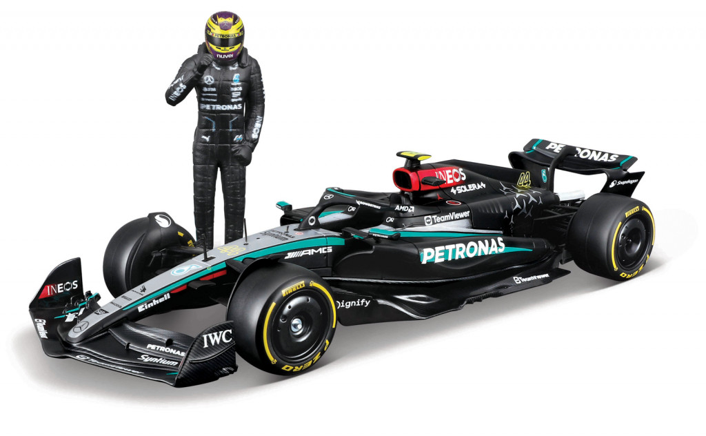 Bburago Bburago - RACE F1 s figúrkou jazdca, Mercedes-AMG Petronas W15 (2024), #44 Lewis Hamilton, 1:24