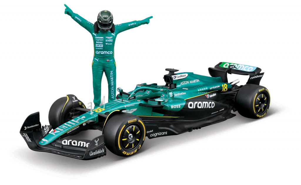 Bburago Bburago - RACE Formula F1 s figurkou jezdce, Aston Martin AMR25 (2025) #18 Lance Stroll, 1:24