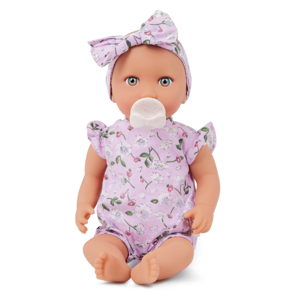 LullaBaby Panenka 35 cm v overalu s čelenkou Floral Lila