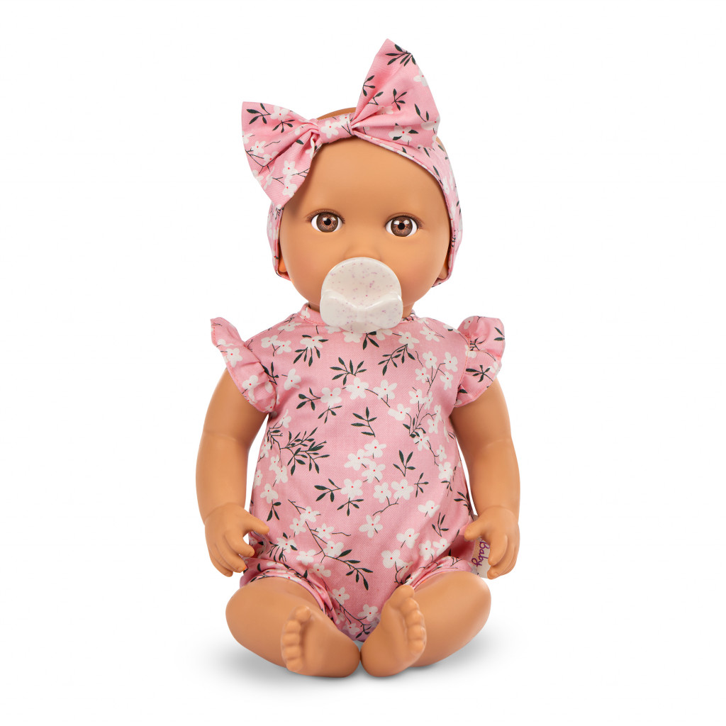 LullaBaby Panenka 35 cm v overalu s čelenkou Floral Pink