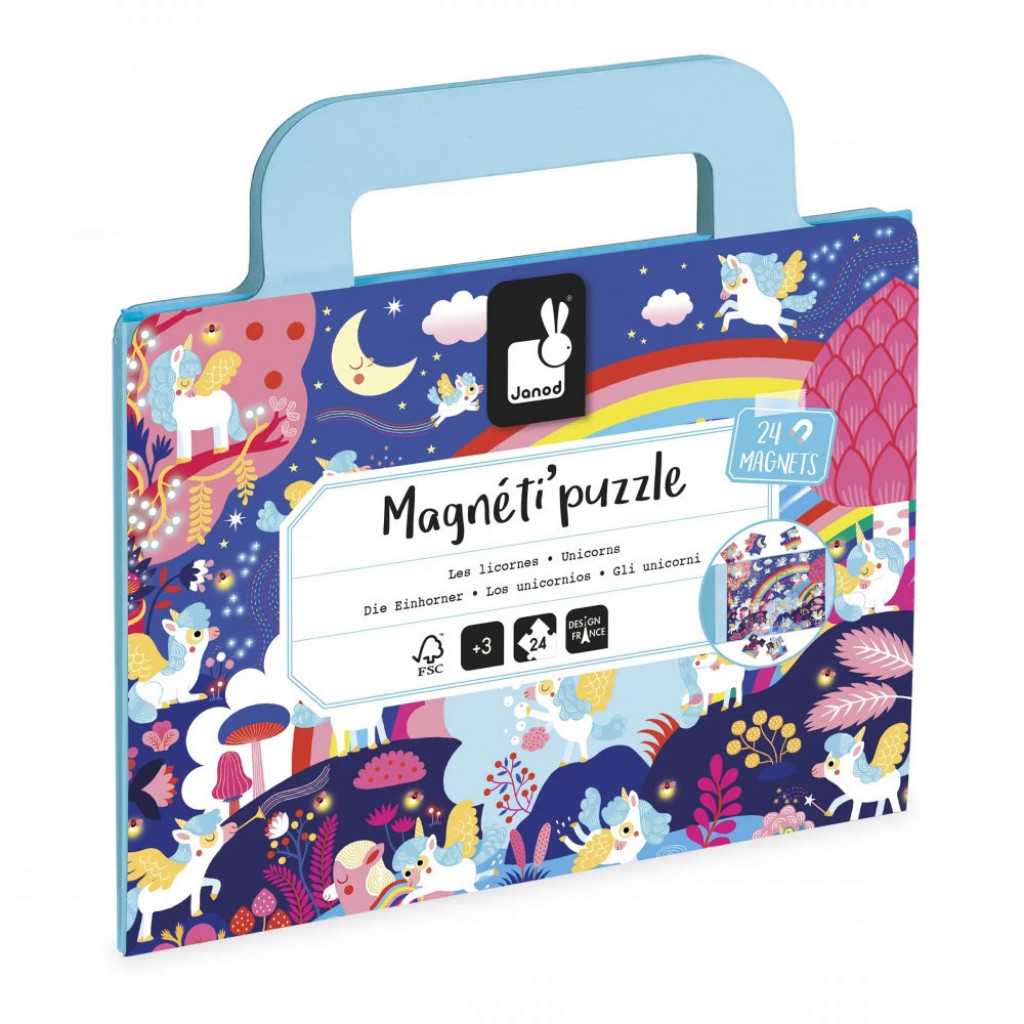 Janod Magnetipuzzle Jednorožce 24 ks v tvare kufríka