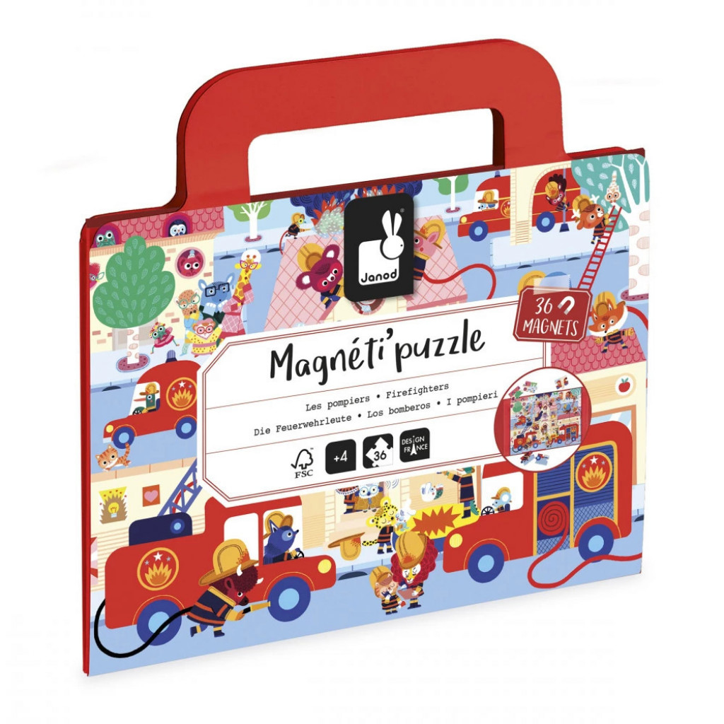 Janod Magnetipuzzle Požiarnici 36 ks v tvare kufríka