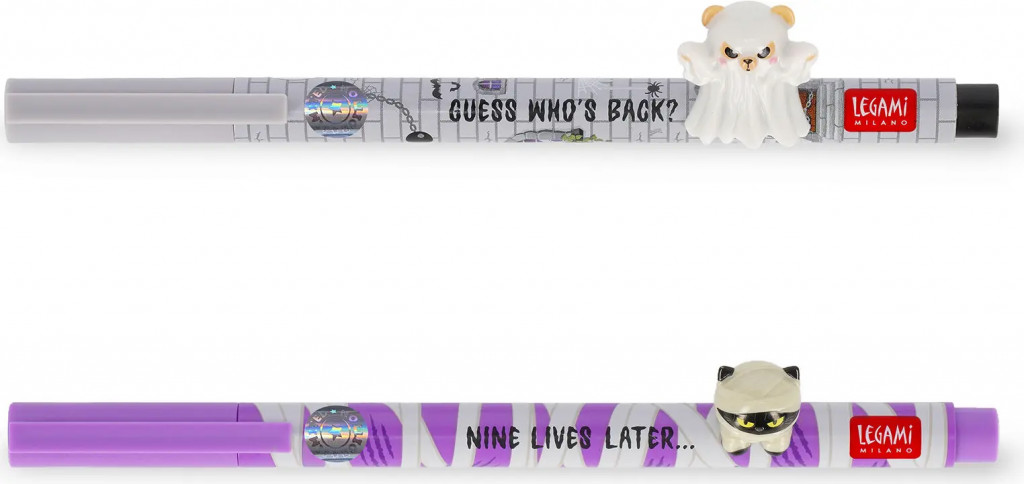 Legami Set gélových pier Legami Lovely Friends 2 Gel Pens With Animal Decoration 0,5 mm - Spooky Party