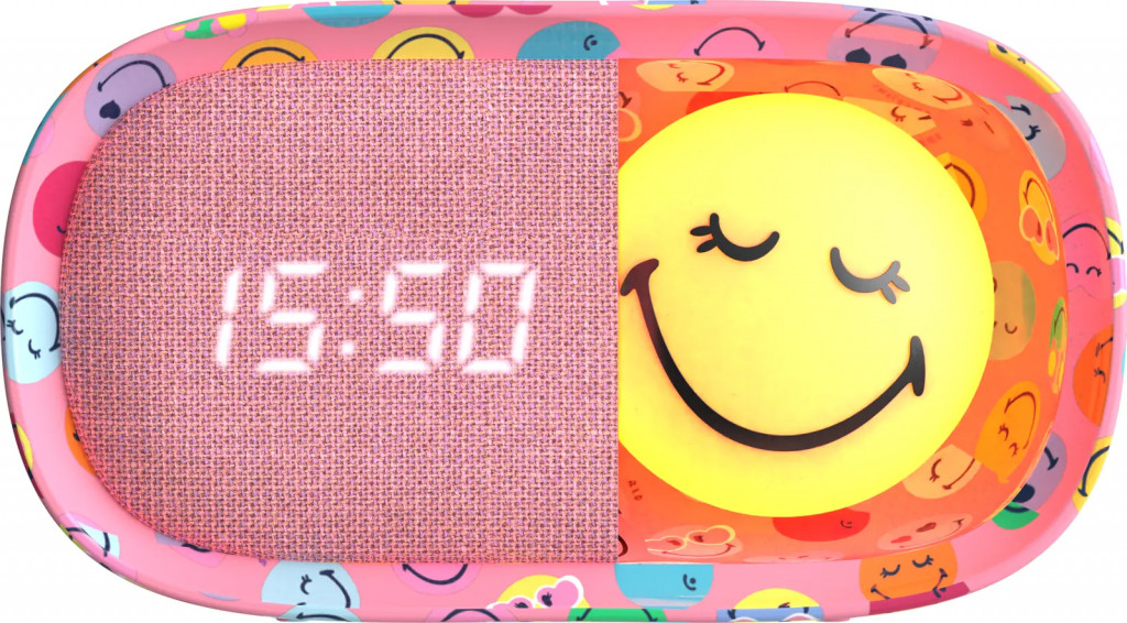 MOB Detský budík a nočné svetlo MOB Dreamy Clock Smiley - ružová