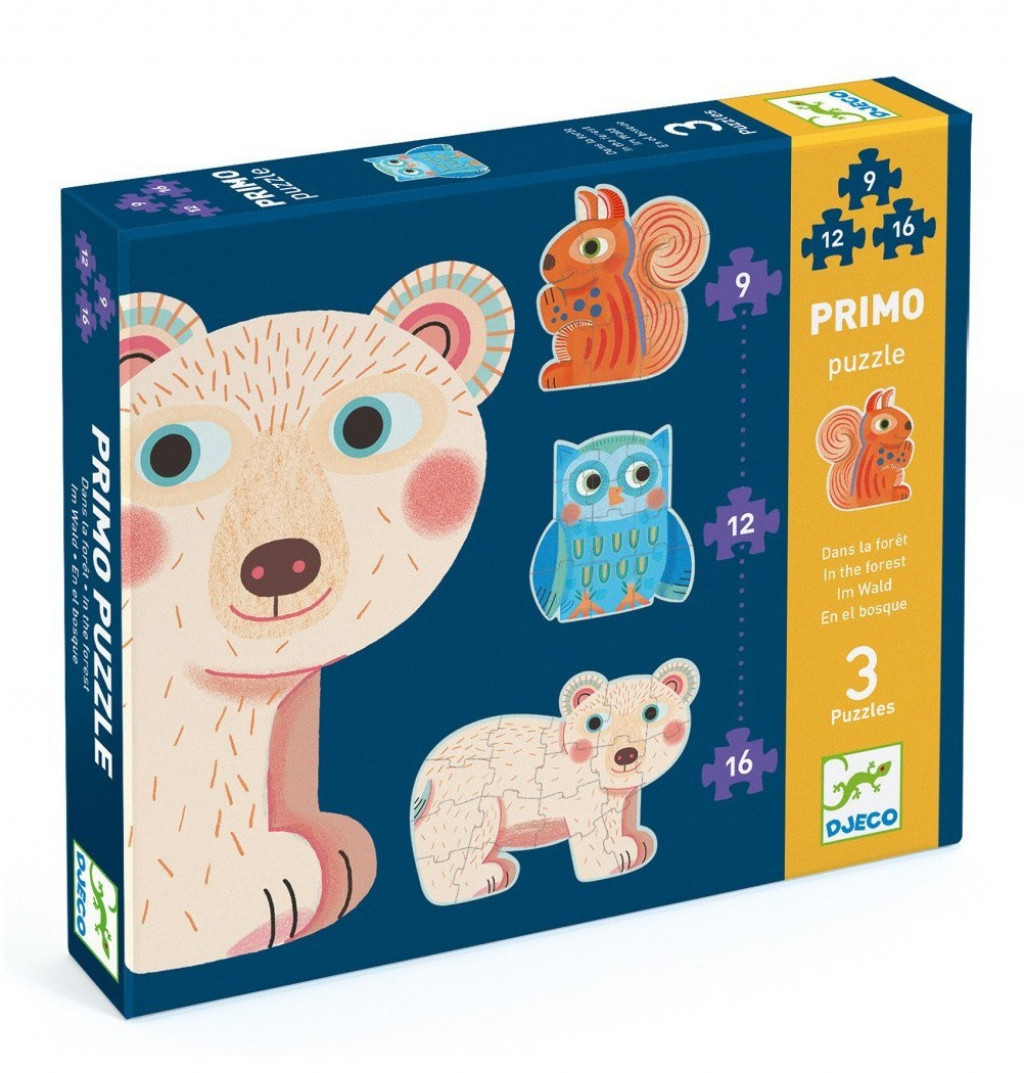 DJECO Primo puzzle: 3 Zvieratká v lese (37 veľkých dielikov)