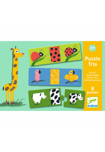 Puzzle trio: Nahé zvieratká - 8ks; logické priraďovanie tvar - vzor DJECO