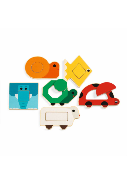 Duo BASIC: Vyplň zvieratká (prvá edukatívna hračka - drevené puzzle) DJECO