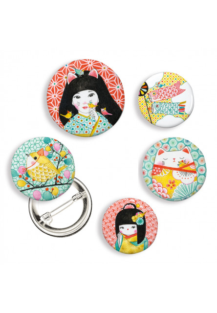 Japonsko: sada 5 odznakov, kolekcia Lovely Badges