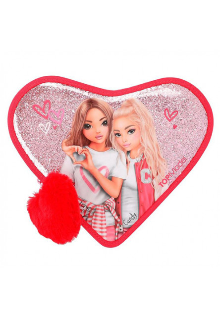 Penál ve tvaru srdce, růžový, se vzorem srdcí a flitry, Fergie + Candy