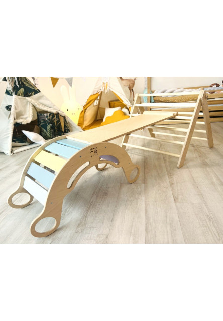 Montessori Piklerovej trojuholník light + doska 2v1 Variant: natur okraje, modré dosky