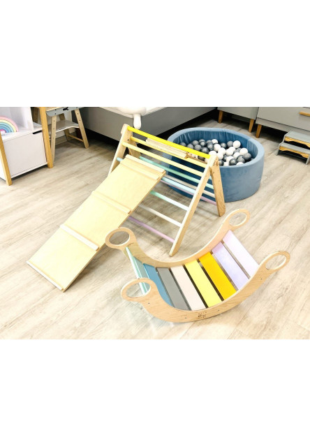 Montessori Piklerovej trojuholník light + doska 2v1 Variant: natur okraje, modré dosky