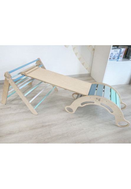 Montessori Piklerovej trojuholník light + doska 2v1 Variant: natur okraje, modré dosky