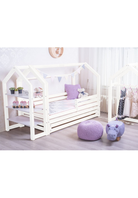 Domčeková posteľ Premium so šuplíkom biela rozměr lůžka: 70 x 140 cm, šuplík, nožičky: s nožičkami a s šuplíkem, Zábrany: Zadní