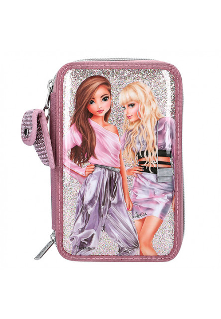 Penál 3 patra s výbavou a přívěskem s kamínky - Růžový, Hayden + Louise