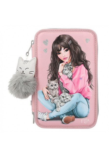Penál 3 patra s výbavou, Růžový, Miju + koťata Top Model