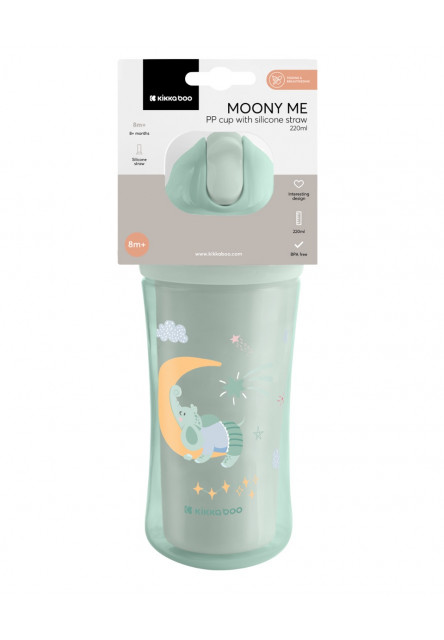 Hrnek se silikonovým brčkem 220ml 8m+ Moony me Mint
