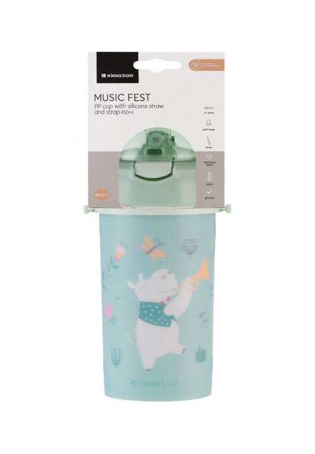 Hrnek se silikonovým brčkem a popruhem 450ml Music Fest Mint