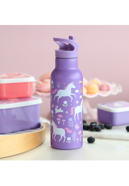 antikorová fľaša na pitie, 500 ml - jednorožce a dúha