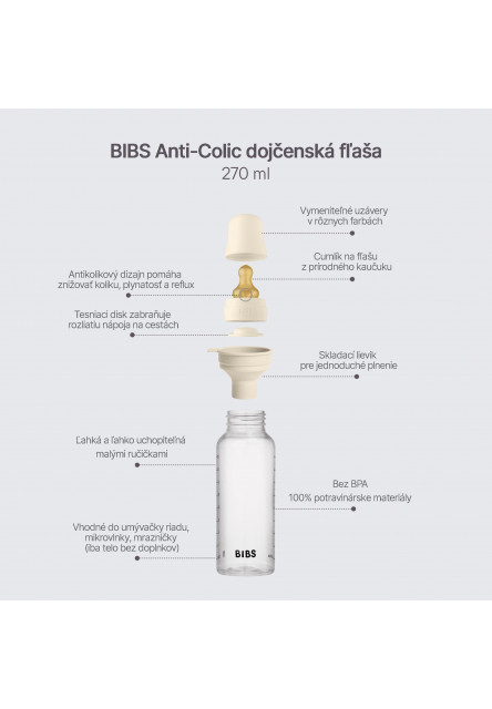 Antikoliková fľaša s kaučukovým cumlíkom 270ml (Ivory)