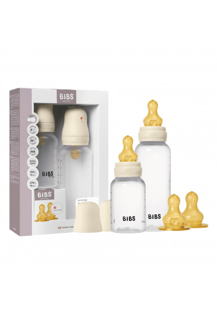BIBS set antikolikových dojčenských fliaš s kaučukovým cumlíkom (Ivory)