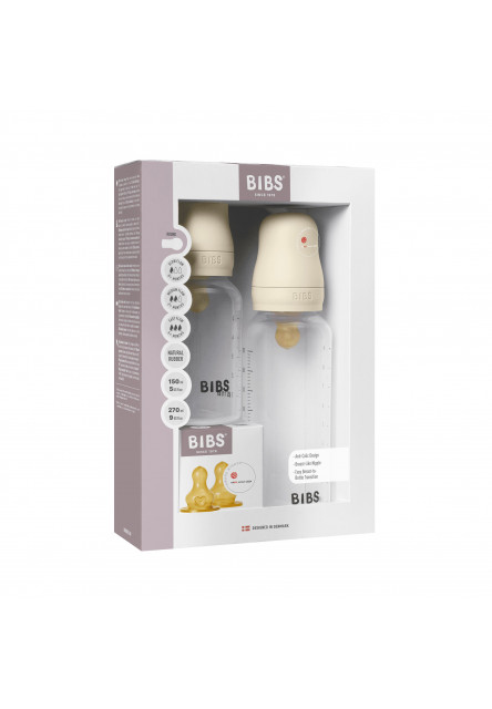 BIBS set antikolikových dojčenských fliaš s kaučukovým cumlíkom (Ivory)
