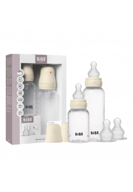 BIBS set antikolikových dojčenských fliaš so silikónovým cumlíkom (Ivory)