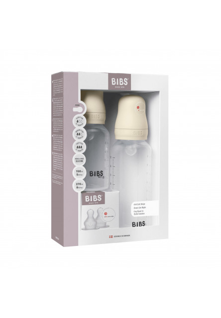 BIBS set antikolikových dojčenských fliaš so silikónovým cumlíkom (Ivory)