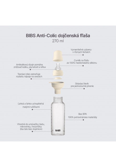 BIBS set antikolikových dojčenských fliaš so silikónovým cumlíkom (Ivory)