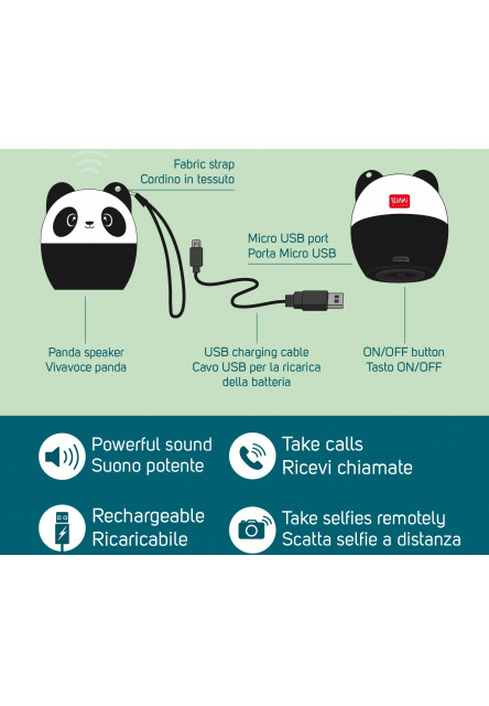 Bezdrôtový reproduktor Legami Pump Up The Volume - Mini Hands-Free Speaker - Panda