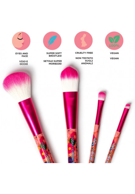Štetce na líčenie Legami Oh My Glow! - Set Of 4 Makeup Brushes - Flowers