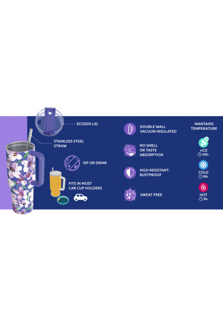 Nerezový termohrnek s brčkem Stream Purple 1200 ml