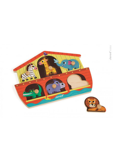 Dřevěné vkládací puzzle Noemova archa pro nejmenší s úchytkou