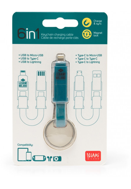 6 v 1 nabíjací kábel Legami 6In1 - Keychain Charging Cable