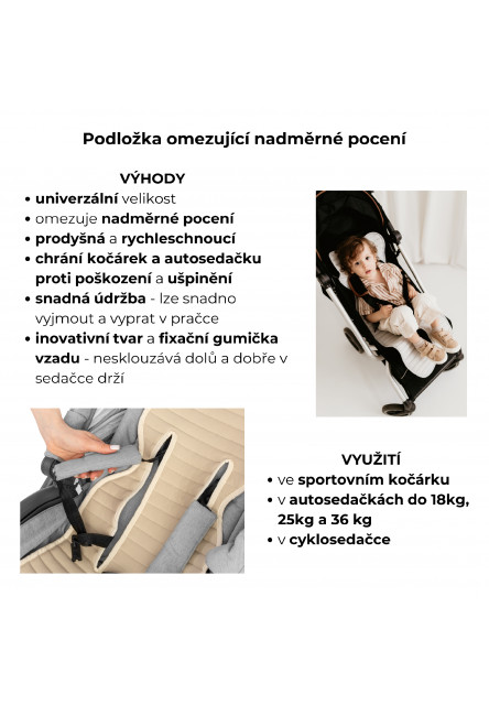 Prodyšná podložka proti pocení do sportovního kočárku a větších autosedaček Sleepee Sand