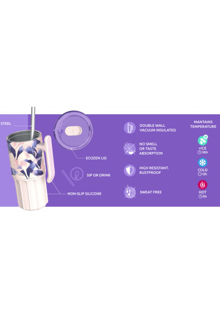 Nerezový termohrnek s brčkem Umi Lavender 720 ml