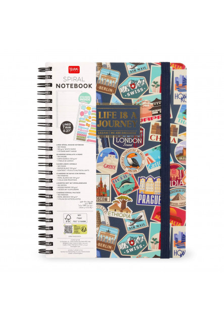 Zápisník Legami Lined Spiral-Bound Notebook - Špirálový zápisník - Maxi - Travel Stickers